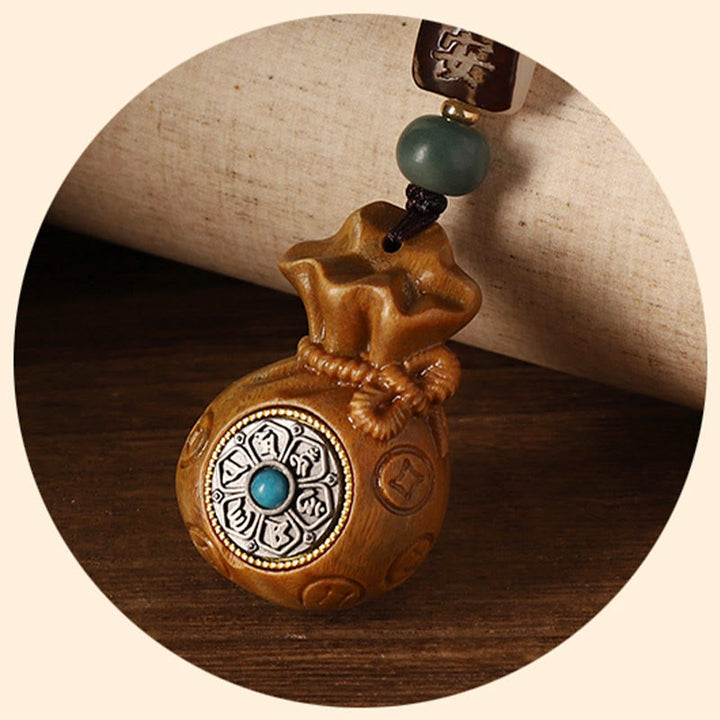 Buddha Stones Small Leaf Red Sandalwood Green Sandalwood Money Bag Om Mani Padme Hum Rotatable Protection Hanging Decoration - image 16