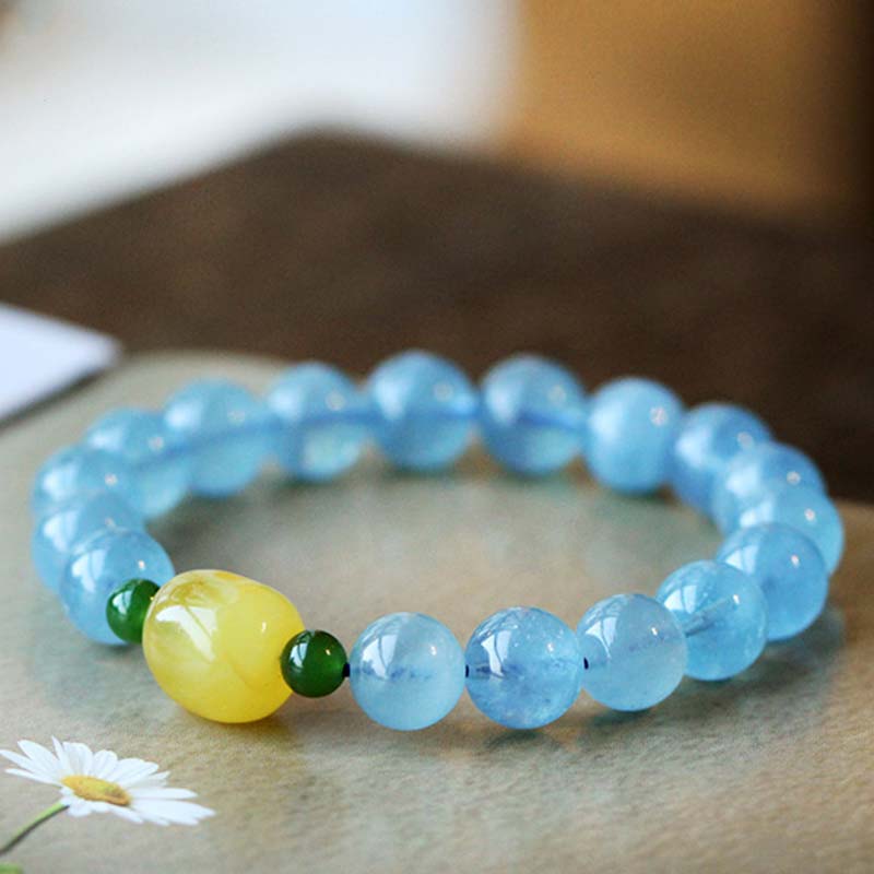 Natural Aquamarine Amber Beads Serenity Healing Bracelet - image 6