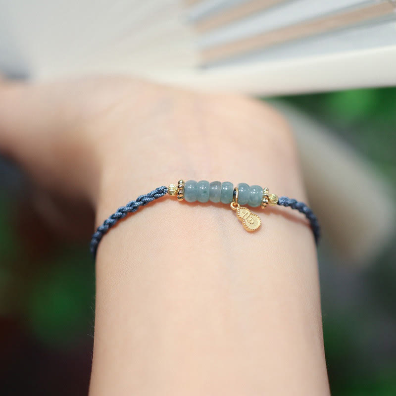 Buddha Stones 925 Sterling Silver Natural Jade Gourd Rutilated Quartz Fu Character Luck Braid Bracelet - image 2