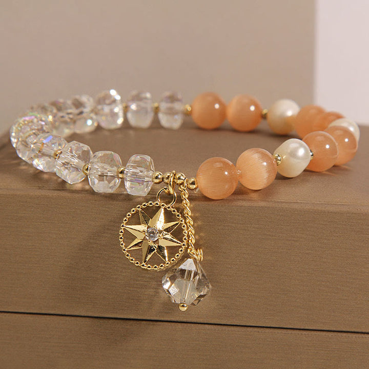 Buddha Stones Orange Cat's Eye White Crystal Star Support Bracelet - image 4