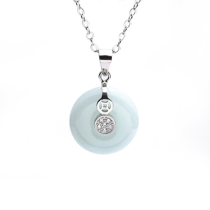 Buddha Stones 925 Sterling Silver Peace Buckle Jade Coin Luck Necklace Pendant - image 4