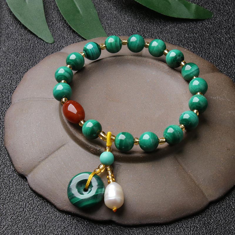 Natural Malachite Red Agate Bead Protection Charm Bracelet - Malachite Red Agate Bracelet - image 0