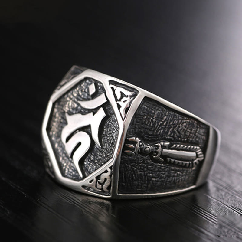 Buddha Stones 925 Sterling Silver Sanskrit Design Carved Protection Adjustable Ring - image 22