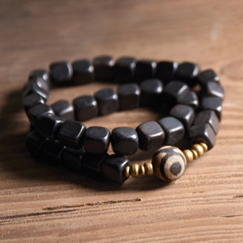 Buddha Stones Ebony Wood Dzi Bead Copper Peace Couple Bracelet - image 11