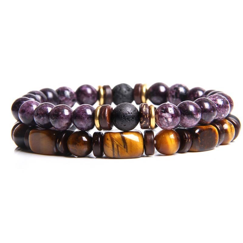 Buddha Stones 2PCS Healing Crystal Emperor Stone Tiger Eye Bead Bracelet - Purple Jasper - image 23