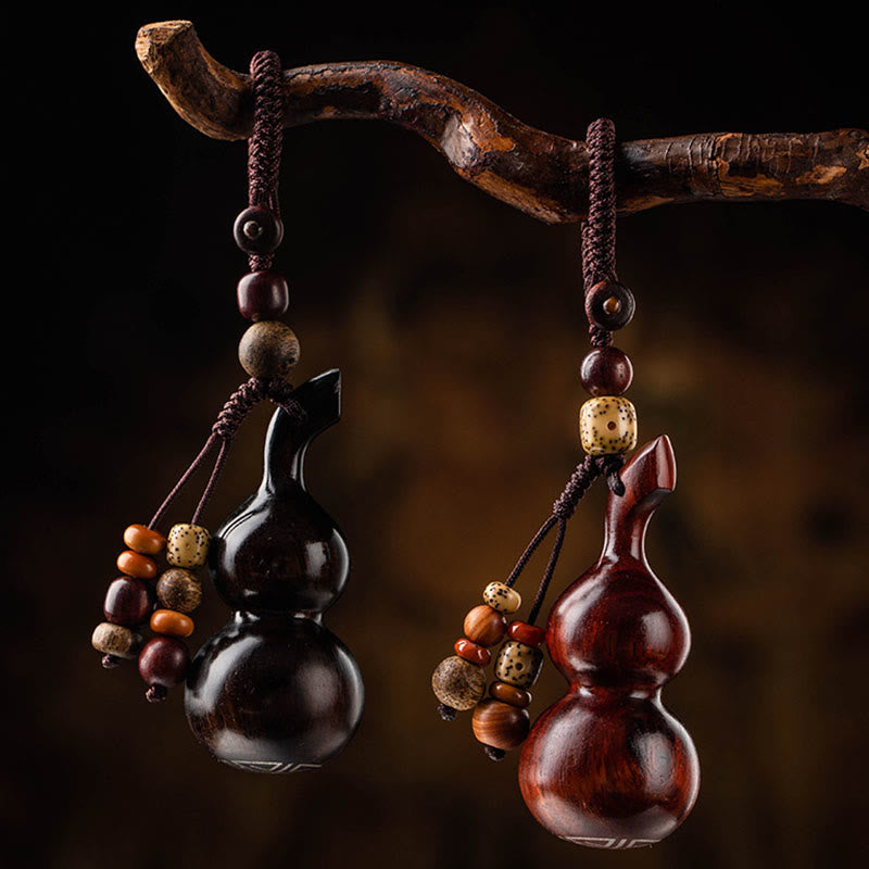 Tibetan Ebony Small Leaf Red Sandalwood Gourd Luck Protection Key Chain - image 1