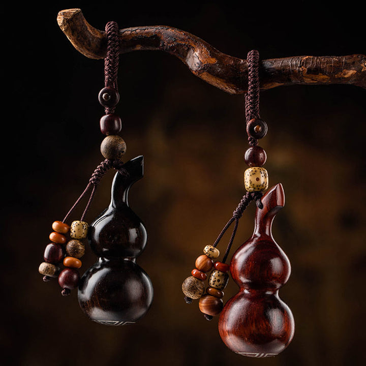 Tibetan Ebony Small Leaf Red Sandalwood Gourd Luck Protection Key Chain - image 1