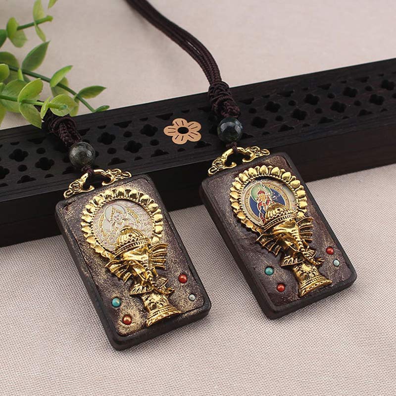 Ebony Wood Elephant God of Fortune Buddha Blessing Necklace String Pendant - image 2