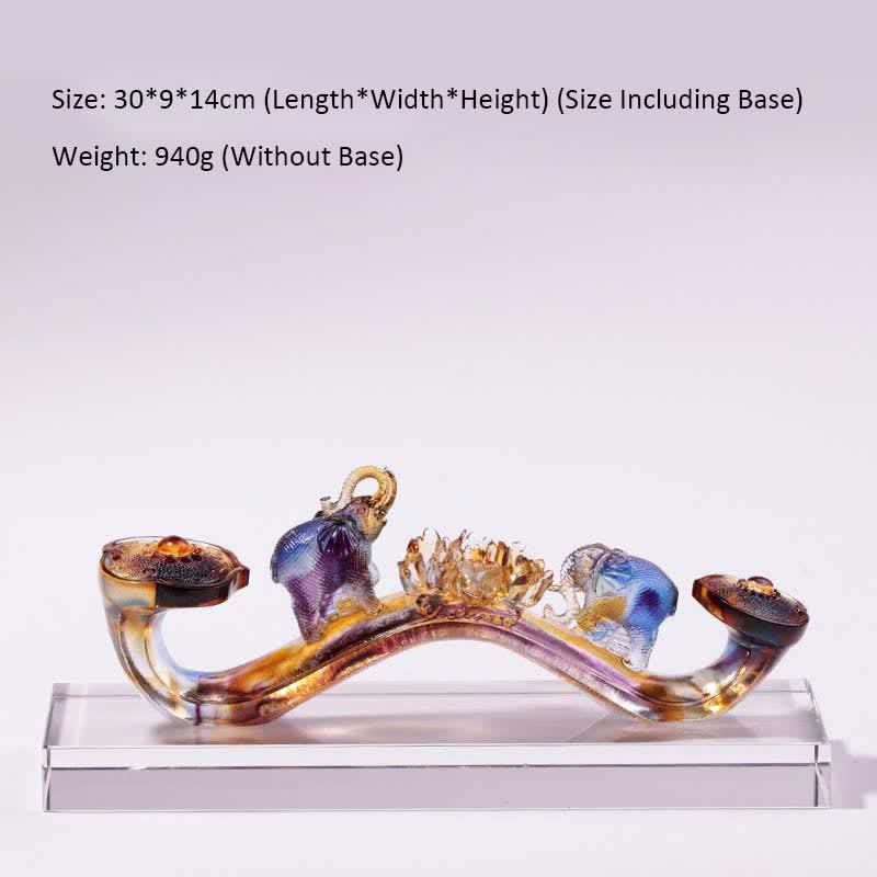 Buddha Stones Handmade Liuli Crystal Ruyi Elephant Art Piece Home Decoration With Crystal Base - 30*9*14cm - image 2