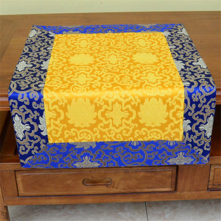 Brocade Prayer Altar Flower Vajra Dragon Pattern Auspicious Symbols Table Runner - Blue&Yellow Flower - 70*70cm - image 10