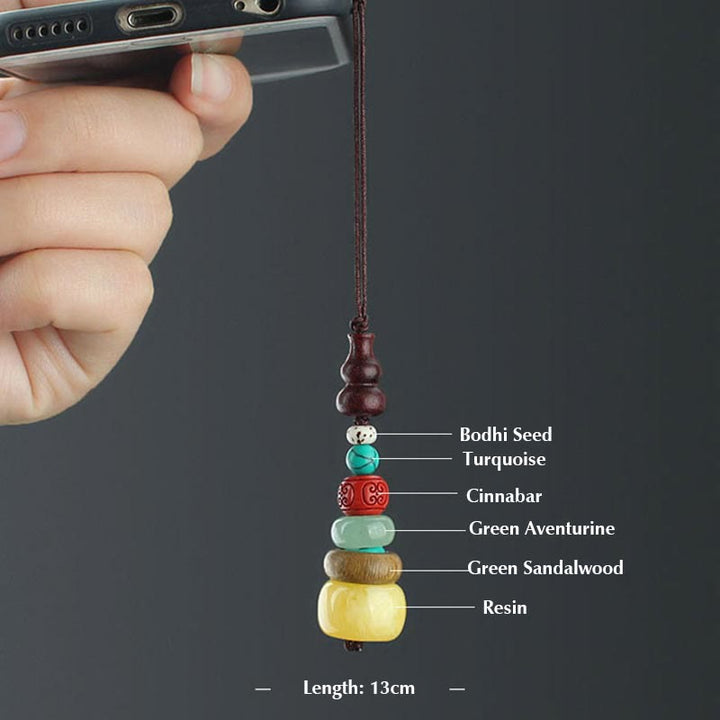 Green Sandalwood Ebony Wood Gourd Seven Layer Pagoda Positive Phone Hanging Decoration - image 7