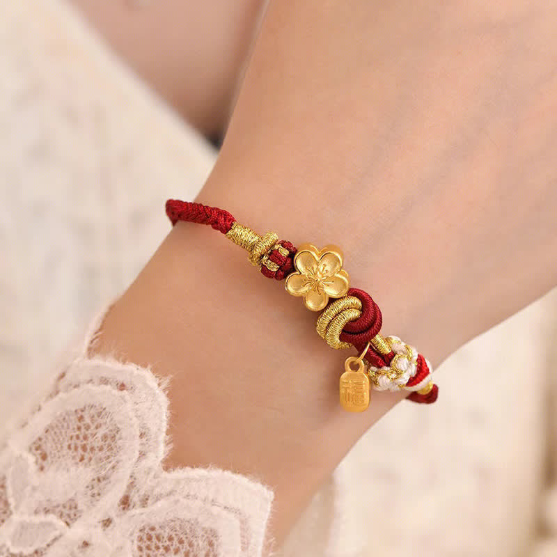 Buddha Stones Peach Blossom Happiness Charm Luck Red String Bracelet - image 9