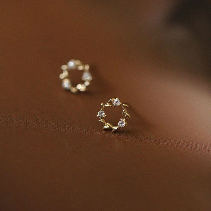 Buddha Stones 925 Sterling Silver Posts Copper Metal Tiny Wreath Stud Blessing Flower Earrings - image 0