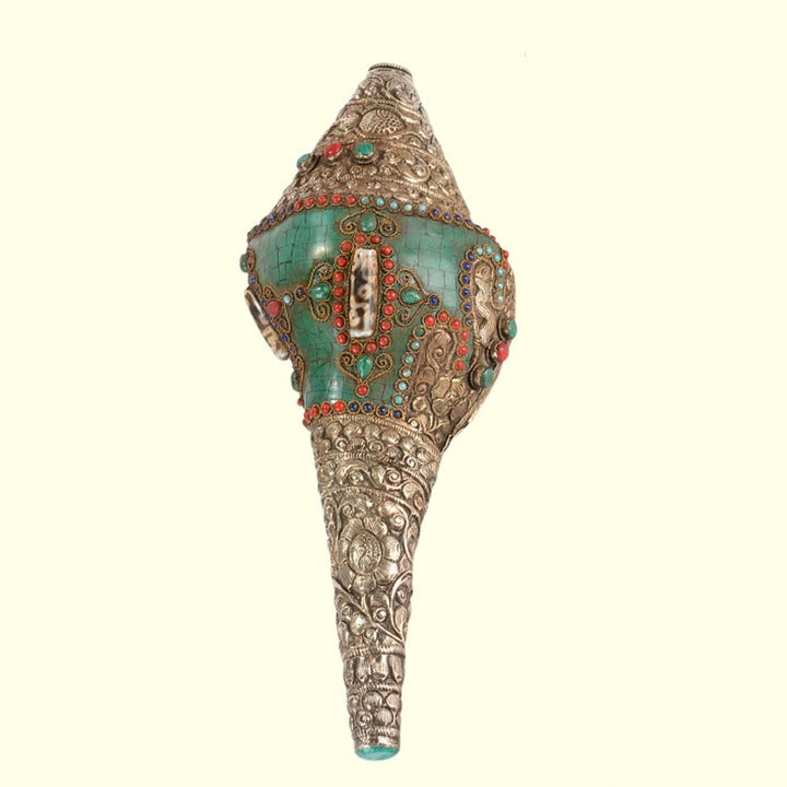 Buddha Stones Tibetan Handmade Engraved Shankha Double Dorje Buddha Conch Shell Wealth Positive Decoration - image 8