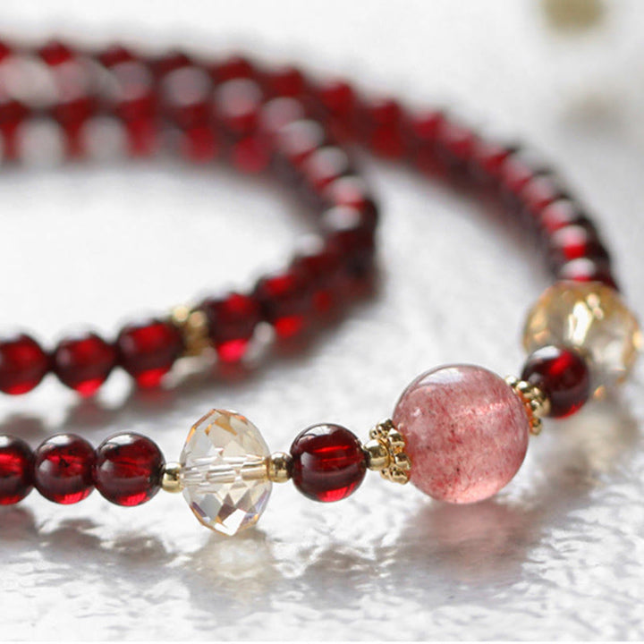 Buddha Stones 14K Gold Plated Natural Garnet Strawberry Quartz Stability Double Wrap Bracelet - image 6