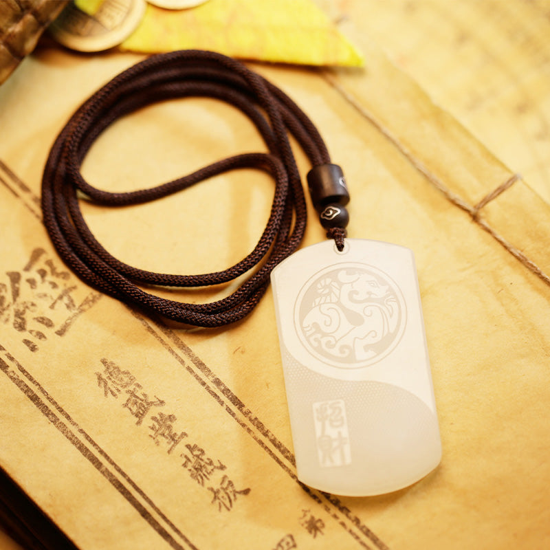 Buddha Stones White Jade PiXiu Yin Yang Luck Protection Necklace Pendant - image 3