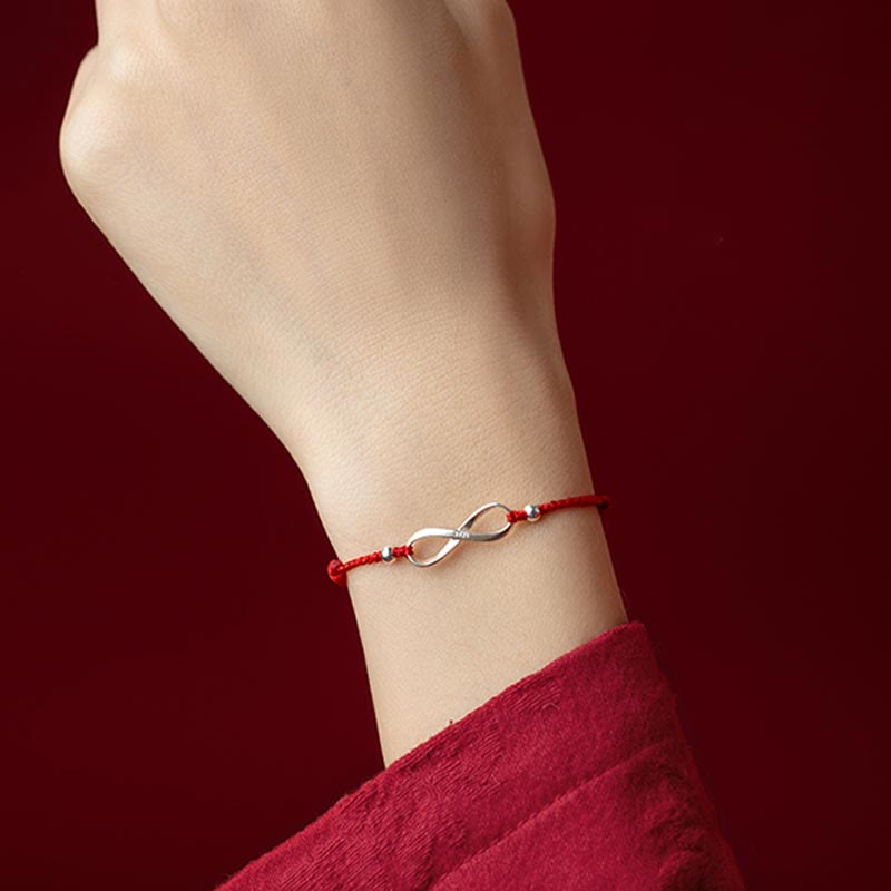 Buddha Stones 925 Sterling Silver Endless Knot Protection Luck Red String Bracelet Anklet - image 4