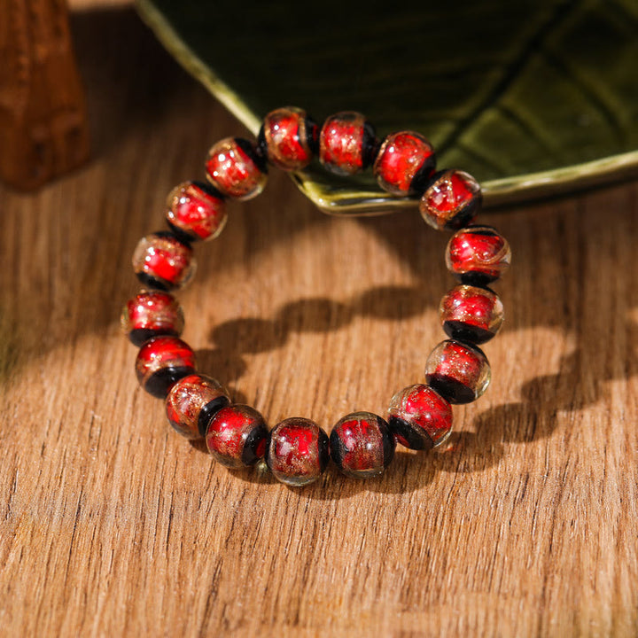 Buddha Stones Tibetan Classic Liuli Glass Bead Luck Wealth Bracelet - Red - 14mm - image 4