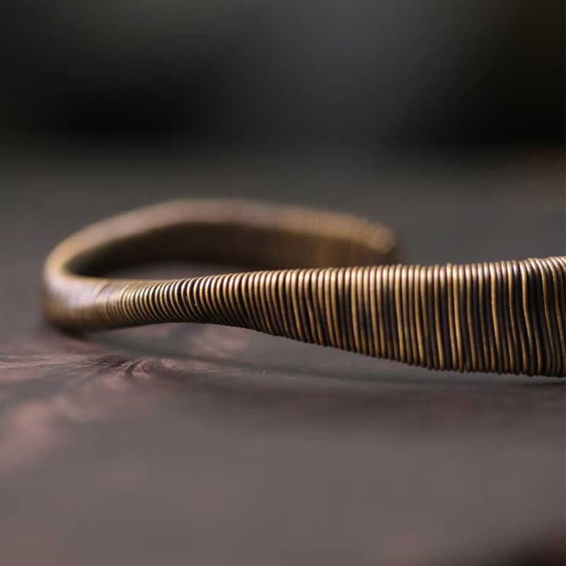 Buddha Stones Simple Design Wrapped Brass Copper Luck Wealth Adjustable Cuff Bracelet - image 10