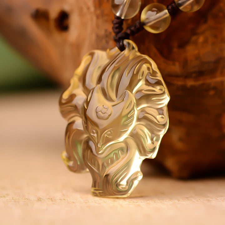 Buddha Stones Natural Amethyst White Crystal Citrine Nine Tailed Fox Luck Necklace Pendant - Citrine(Happiness♥Prosperity) - Nine Tailed Fox - image 16