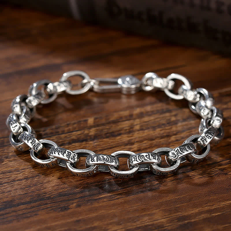 Buddha Stones 925 Sterling Silver Om Mani Padme Hum Engraved Peace Bracelet Bangle - 21cm - image 0