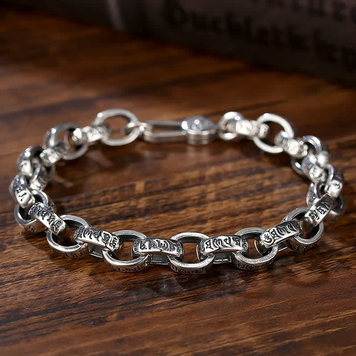 Buddha Stones 925 Sterling Silver Om Mani Padme Hum Engraved Peace Bracelet Bangle - 21cm - image 0