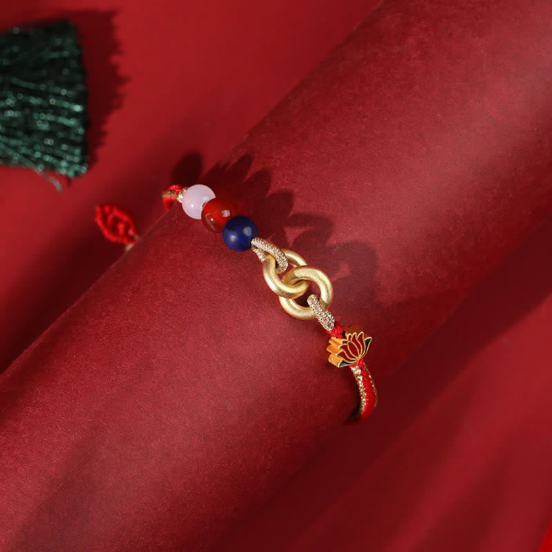 Buddha Stones 925 Sterling Silver Double Peace Buckle Lotus Auspicious Bracelet - 19cm - image 0