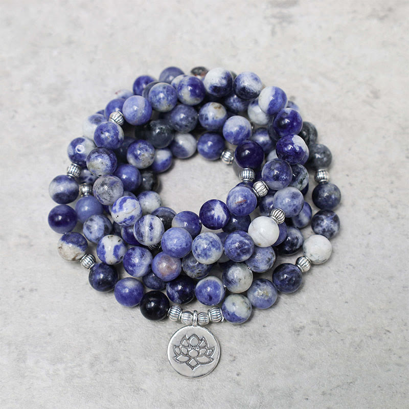 Buddha Stones Natural Blue Aventurine Lotus Peace Necklace Bracelet - image 0