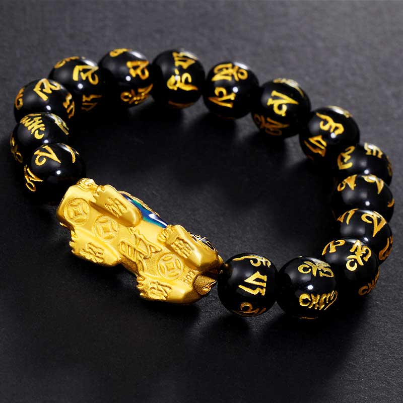 FengShui PiXiu Obsidian Om Mani Padme Hum Wealth Bracelet - image 2