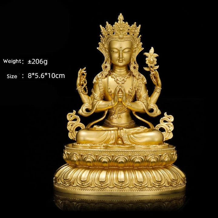 Buddha Stones Shakyamuni Amitabha Medicine Buddha Figurine Serenity Copper Statue Home Decoration - 10 cm Four-armed Avalokitesvara - image 12