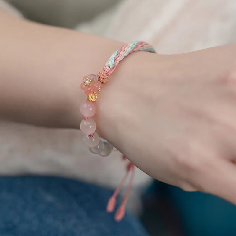 Buddha Stones Natural Gradient Agate Reincarnation Knot Peach Blossom Wealth Luck Handmade String Bracelet - image 3