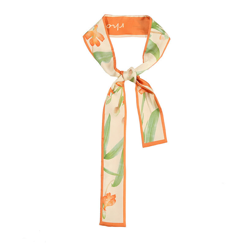 Buddha Stones Dunhuang Frescoes Mountains Sunset Floral Pattern 100% Mulberry Twilly Silk Neck Hair Scarf - Iris Flower - image 25