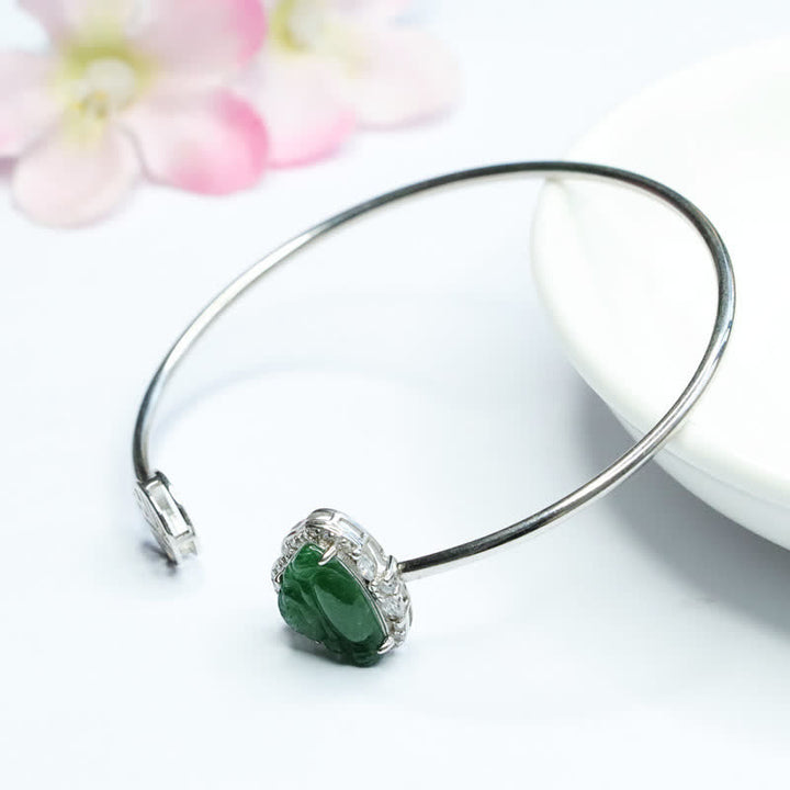Buddha Stones 925 Sterling Silver Laughing Buddha Jade Luck Bracelet Bangle - image 8