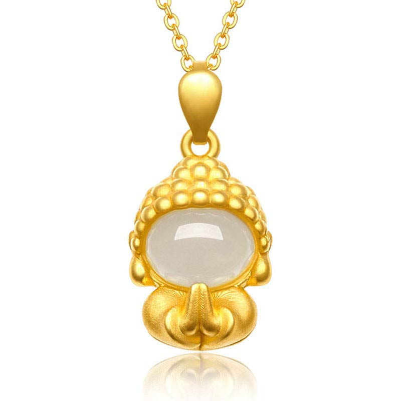 Buddha Stones White Jade Buddha Success Pendant Necklace - White Jade - image 0