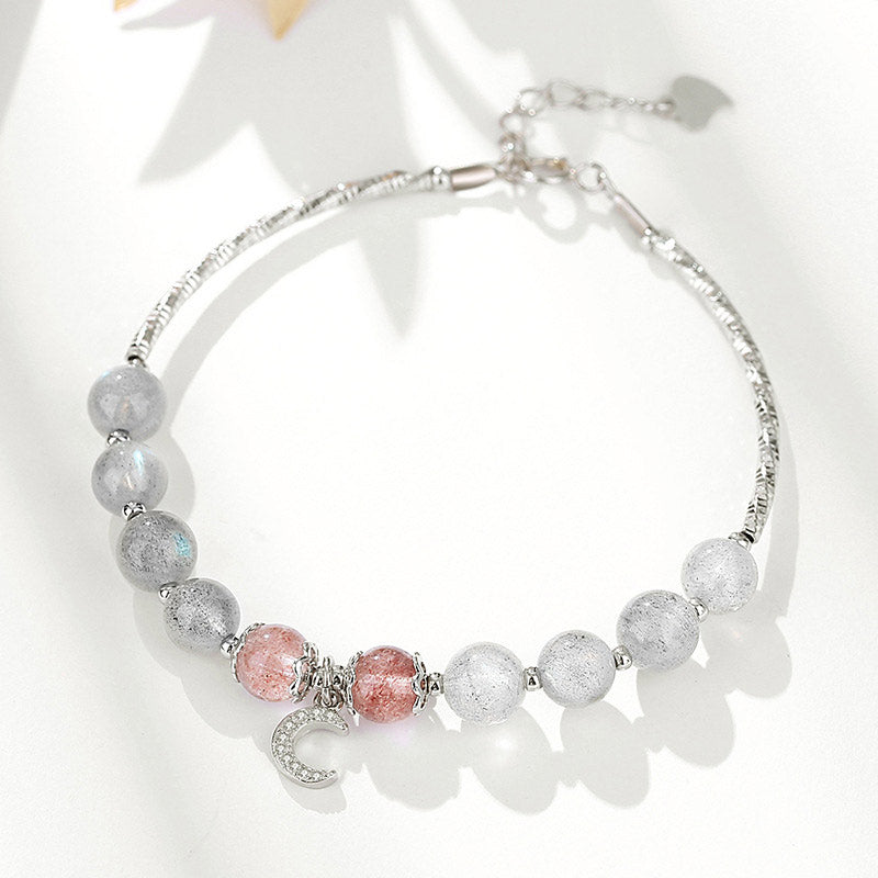 Buddha Stones Strawberry Quartz Moonstone Luck Moon Charm Bracelet - image 1