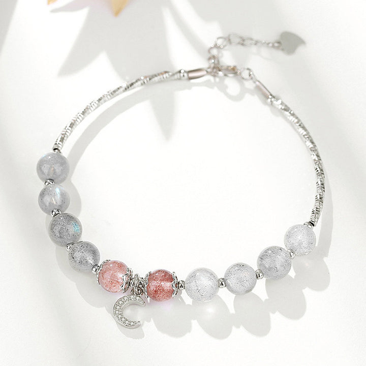 Buddha Stones Strawberry Quartz Moonstone Luck Moon Charm Bracelet - image 1