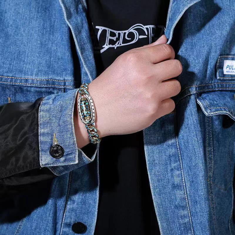 Buddha Stones Tibetan Nine-Eye Dzi Bead Om Mani Padme Hum Turquoise Protection Rotatable Bracelet - image 4