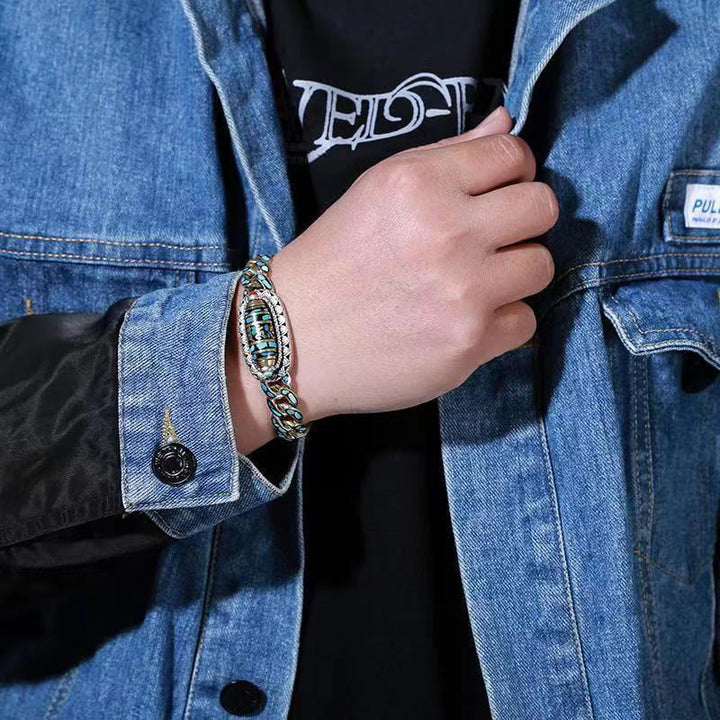 Buddha Stones Tibetan Nine-Eye Dzi Bead Om Mani Padme Hum Turquoise Protection Rotatable Bracelet - image 4