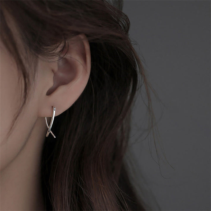 Geometric Cross Design Luck Hoop Earrings - image 4