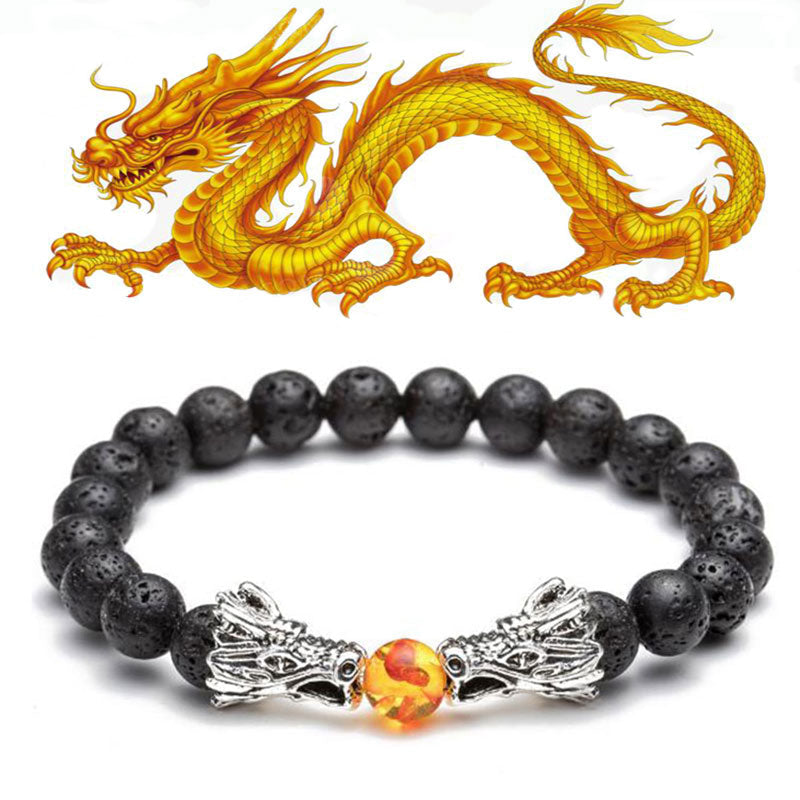Buddha Stones White Turquoise Lava Rock Dragon Blessing Beaded Bracelet - Lava Rock&Silver - image 22