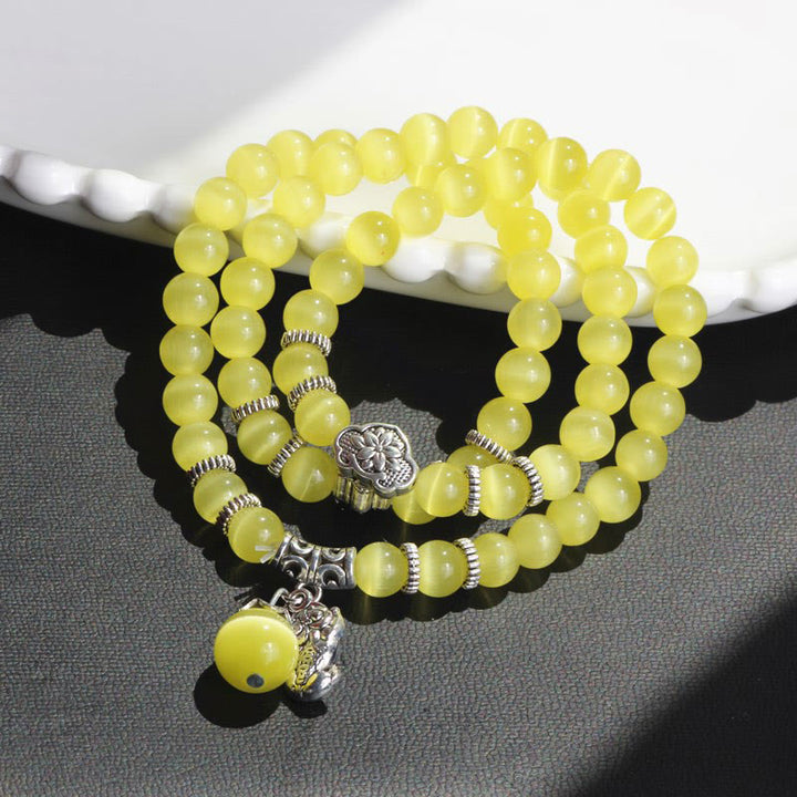 Buddha Stones Cat Eye PiXiu Support Triple Wrap Bracelet - Yellow Cat's Eye - image 12