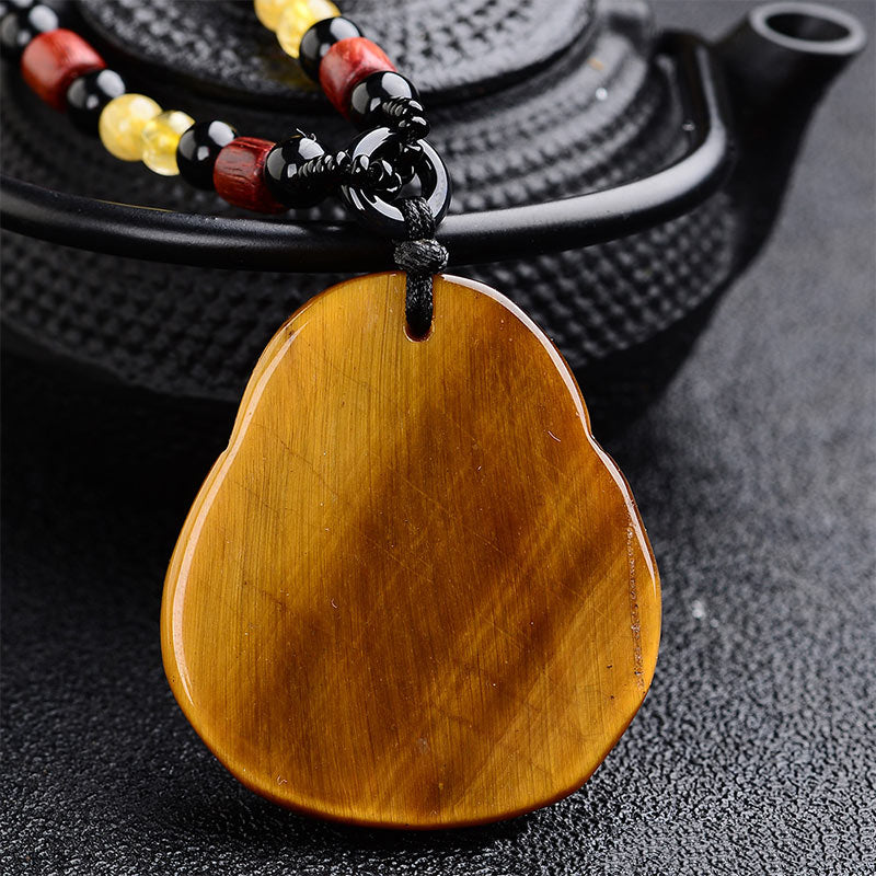 Buddha Stones Tiger's Eye Laughing Buddha Blessing Necklace - image 2