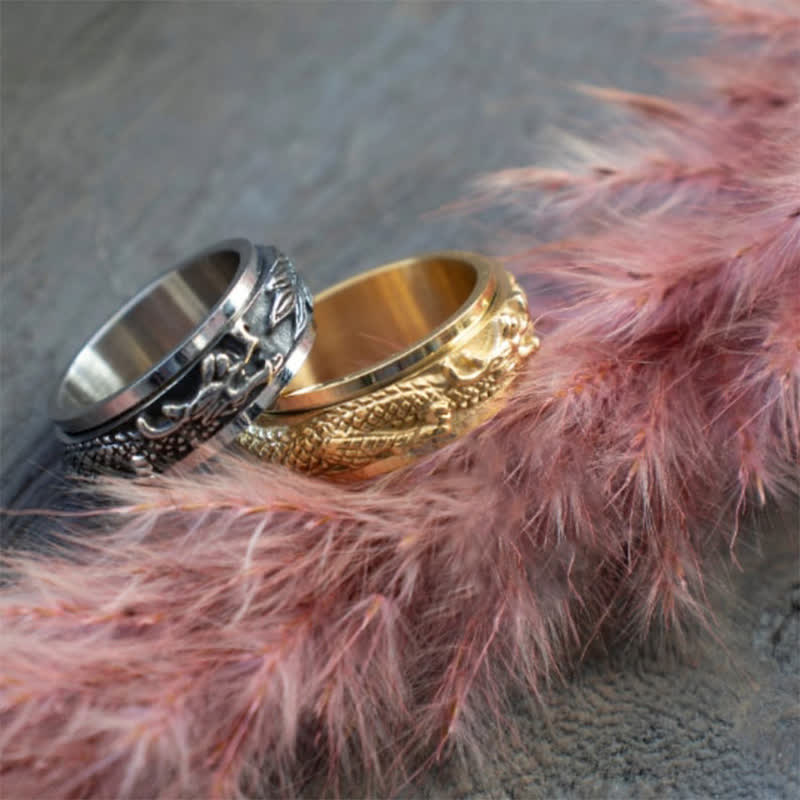 Buddha Stones Dragon Titanium Steel Stimulation Rotatable Ring - image 11