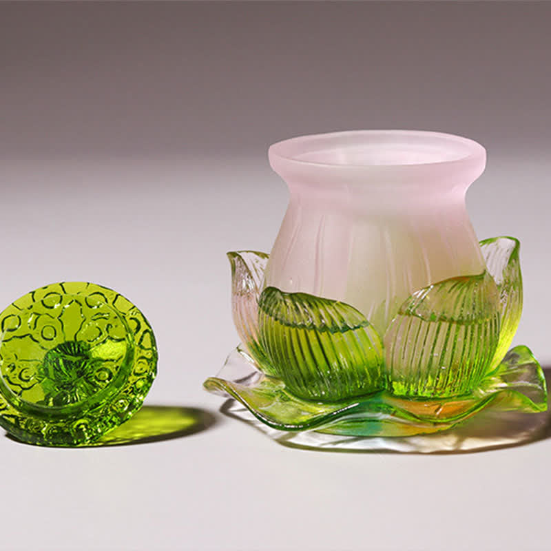 Buddha Stones Feng Shui Lotus Handmade Liuli Crystal Art Piece Home Office Offering Decoration - image 4