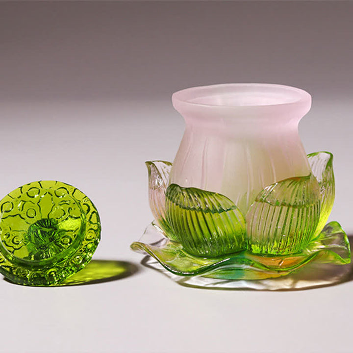 Buddha Stones Feng Shui Lotus Handmade Liuli Crystal Art Piece Home Office Offering Decoration - image 4