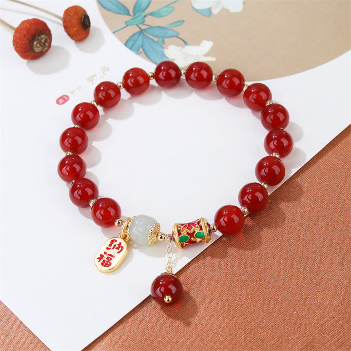 Buddha Stones Natural Red Agate Jade Confidence Fortune Blessing Charm Bracelet - image 5