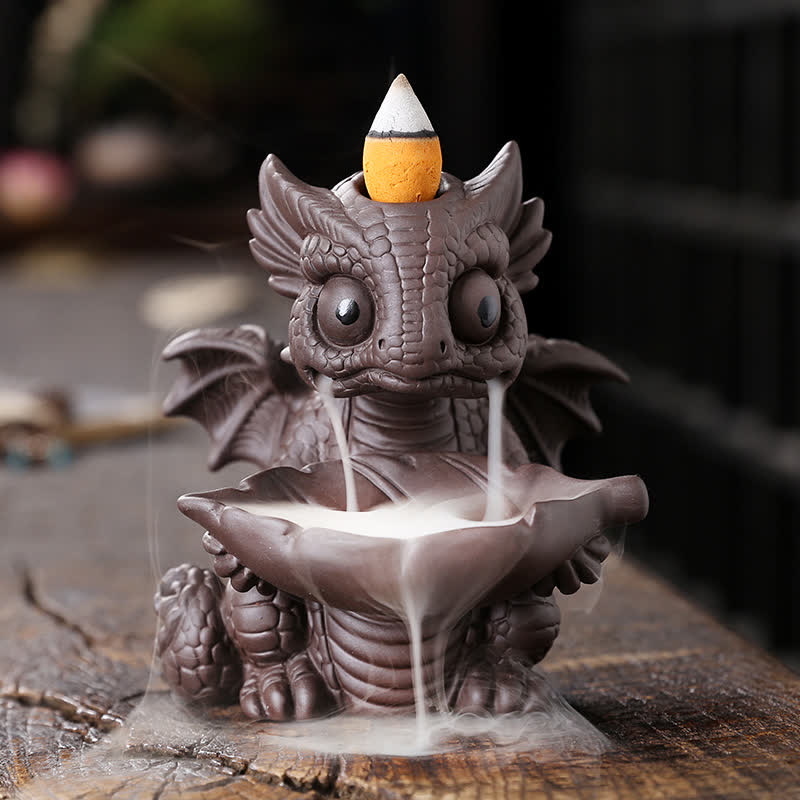 Lovely Dinosaur Purple Clay Backflow Smoke Fountain Healing Incense Burner Decoration - Brown - image 0