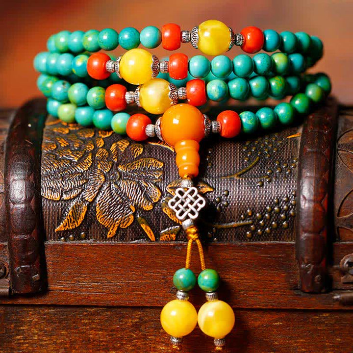 Buddha Stones 108 Mala Beads Tibetan Turquoise Dzi Bead Protection Bracelet - image 9