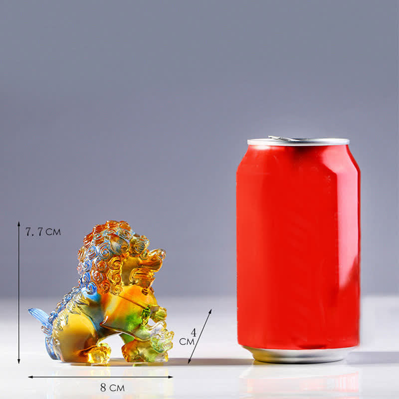 Buddha Stones Handmade Liuli Crystal Lion Art Piece Strength Home Office Decoration - image 14