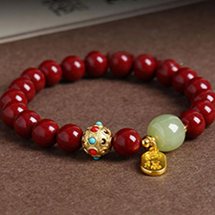 Buddha Stones Cinnabar Green Aventurine Fortune Protection Charm Bracelet - image 1